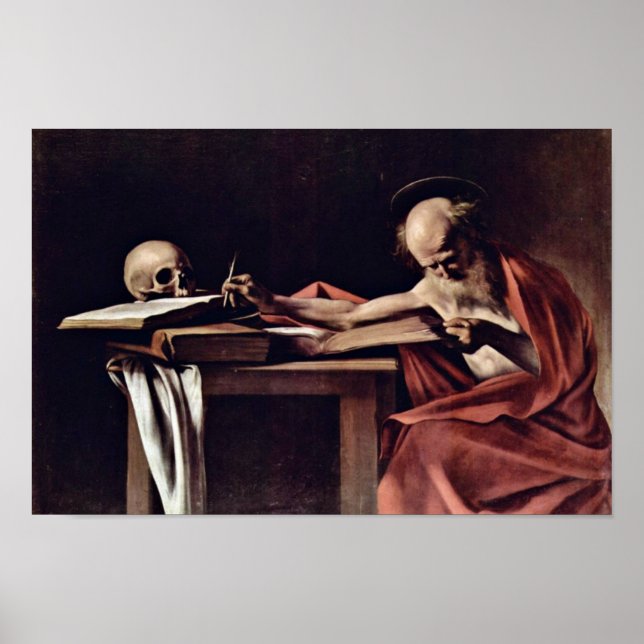 St. Jerome Writing by Michelangelo Merisi Da Carav Poster (Framsidan)