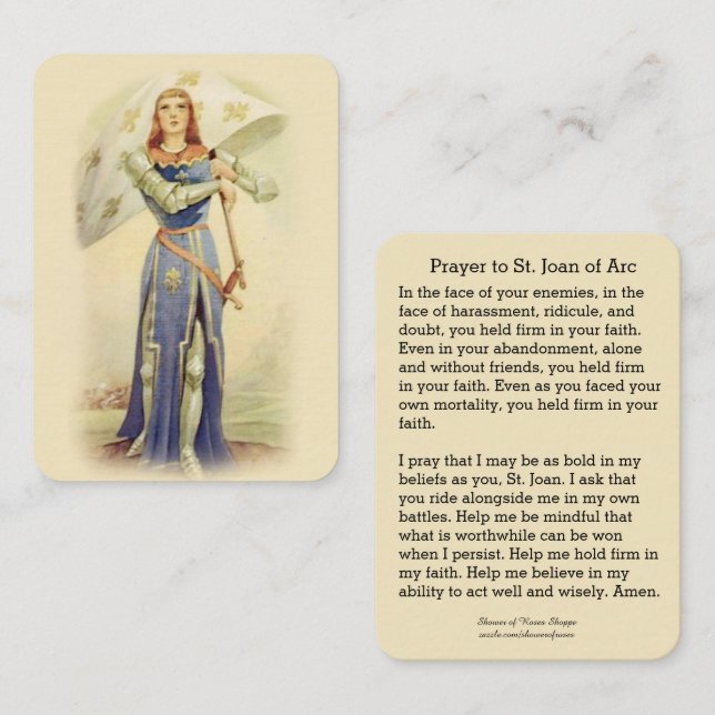 St. Joan av det katolska heliga kortet för Visitkort (Fram/baksida)
