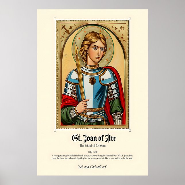 St. Joan of Arc Art Print Medieval Christian Poster (Framsidan)