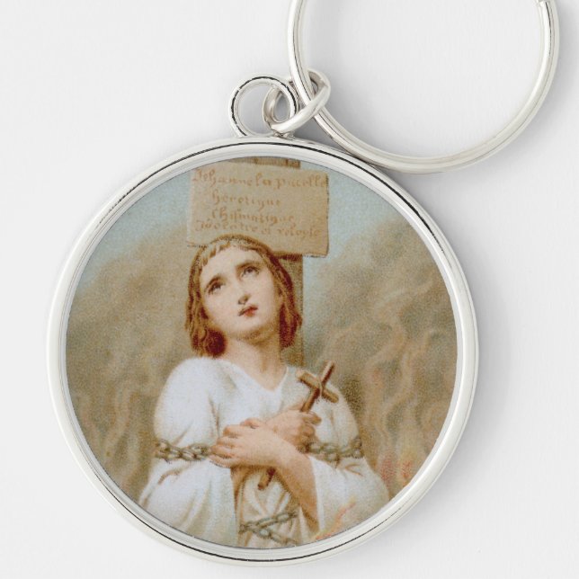 St Joan of Arc Burning at the Stake (BF 01) Rund Silverfärgad Nyckelring (Framsidan)