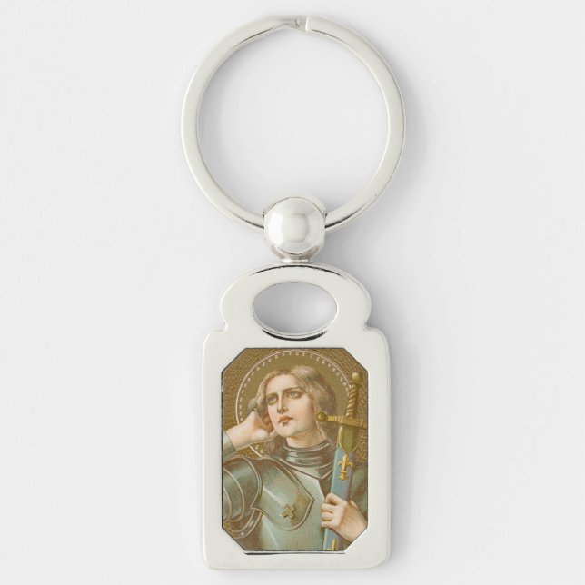 St. Joan of Arc (JM 28) Rektangulärt Metall Silverfärgad Nyckelring (Framsidan)