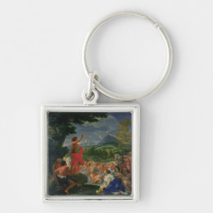St John baptistiskt predika, målat för 169 Fyrkantig Silverfärgad Nyckelring
