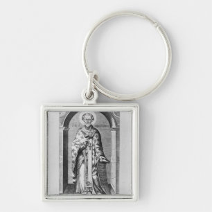 St John Chrysostome, 17th århundrade Fyrkantig Silverfärgad Nyckelring