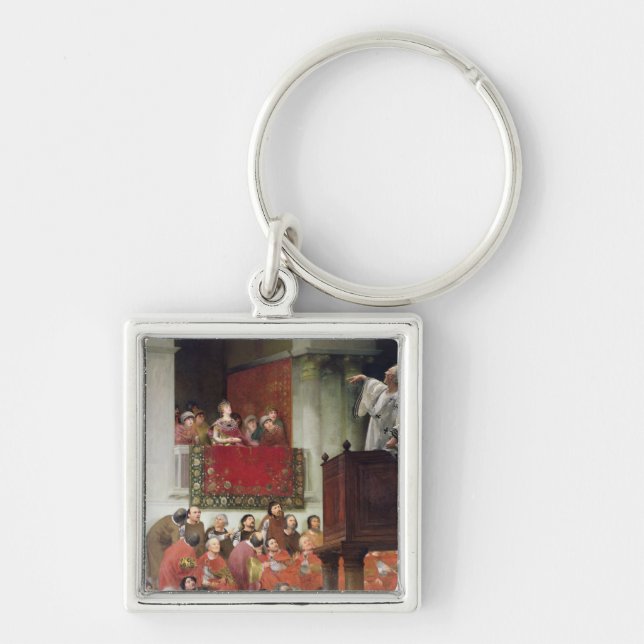St John Chrystostomos Fyrkantig Silverfärgad Nyckelring (Framsidan)