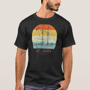 St John Usvi Vintage Retro Blueprint Sailboat Vaca T Shirt