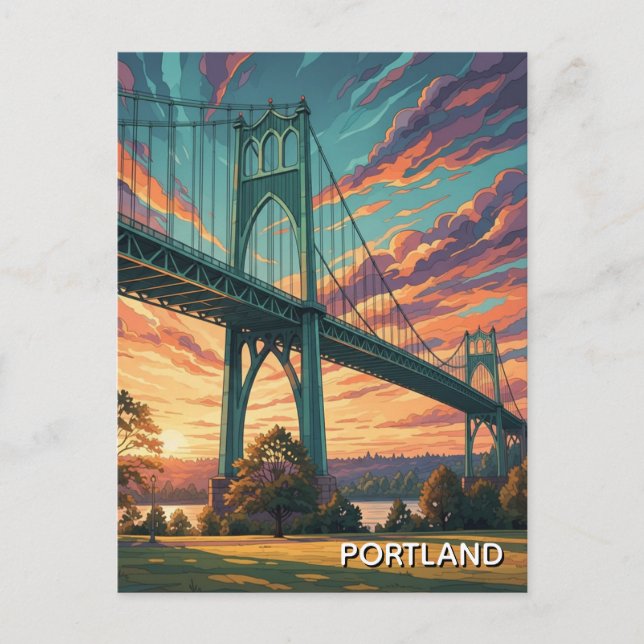 St Johns Bridge i Portland Oregon Vykort (Framsida)