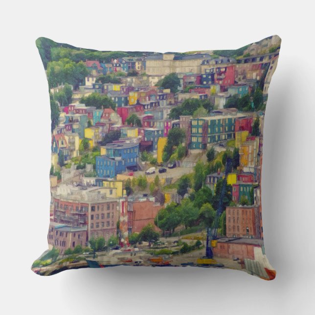 St John's Newfoundland Canada Colorful Painting Kudde (Framsida)