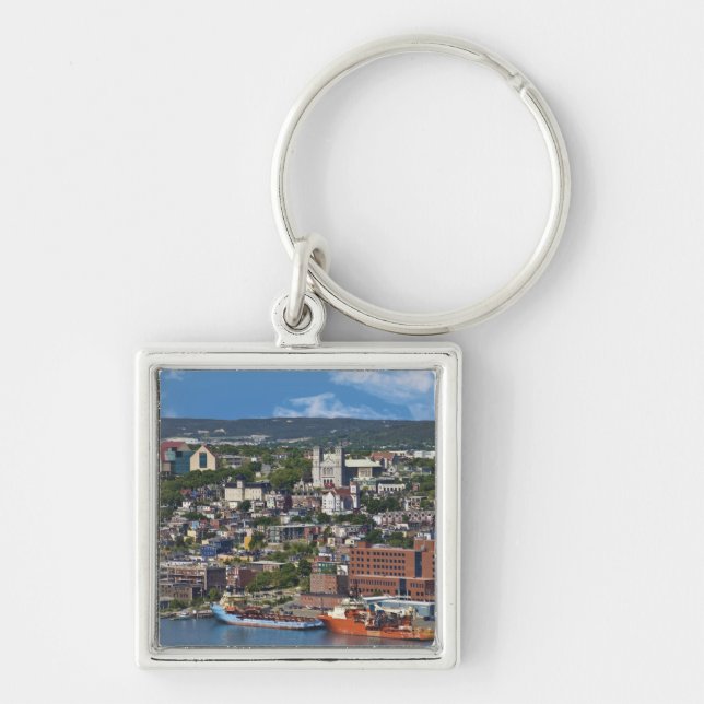 St. John's, Newfoundland, Kanada, kustlinjen Fyrkantig Silverfärgad Nyckelring (Framsidan)