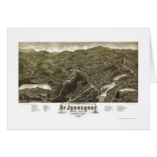 St. Johnsbury, panorama- karta för VT - 1884 Hälsningskort (Framsidan Horizontal)