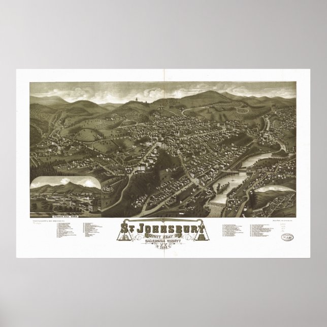 St Johnsbury Vermont 1884 Antique Panoramic Karta Poster (Framsidan)