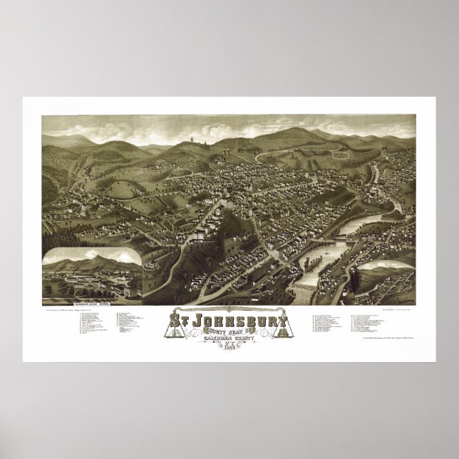 St. Johnsbury, VT Panoramic Karta - 1884 Poster (Framsidan)