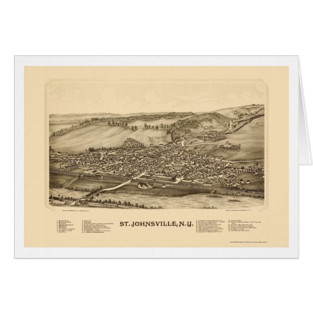 St. Johnsville, panorama- karta för NY - 1890 Hälsningskort (Framsidan Horizontal)