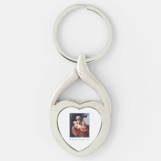 St. Josefs högtidsdag med Jesusbarnet Twisted Heart Silverfärgad Nyckelring (Framsidan)