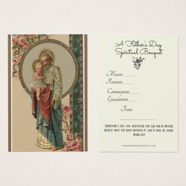 St. Joseph Andlig Bouquet Prayer Heliga Card Visitkort (Framsida & baksida)