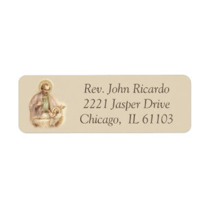 St Joseph baby Jesus i Manger Returadress Etikett