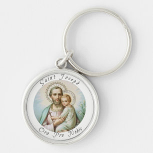 St. Joseph Baby Jesus Lily Rund Silverfärgad Nyckelring