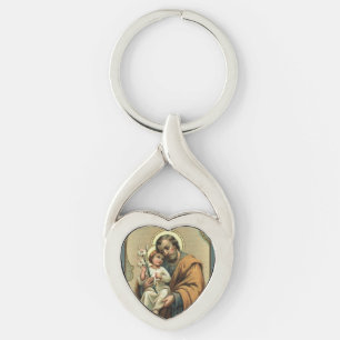 St. Joseph Baby Jesus Lily Twisted Heart Silverfärgad Nyckelring