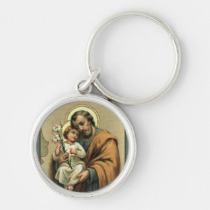 St Joseph babyJesus lilja Rund Silverfärgad Nyckelring