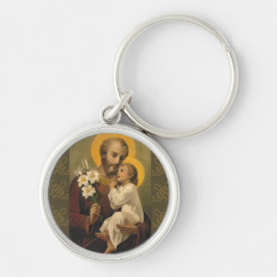 St Joseph babyJesus lilja Rund Silverfärgad Nyckelring