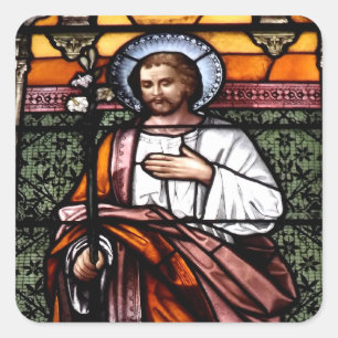 St. Joseph be för oss - glasfönster av nedfläckad Fyrkantigt Klistermärke