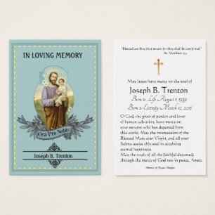 St Joseph begravnings- katolskt minnes- heligt Visitkort
