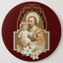 St. Joseph Child Jesus med Lily Religiösa Knapp