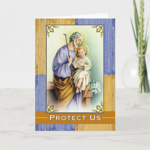St. Joseph Feast Day Vintage med Faux Wood Grain Kort
