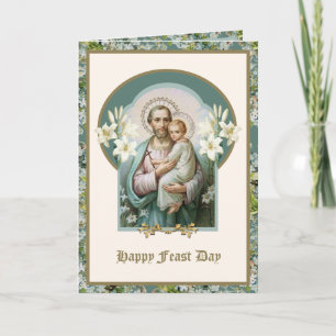 St. Joseph Firande Jesus Blommig Religiös Vintage Kort