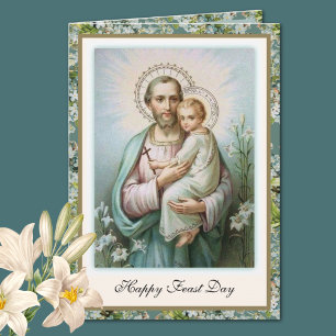 St. Joseph Firande Jesus Blommig Religiös Vintage Kort