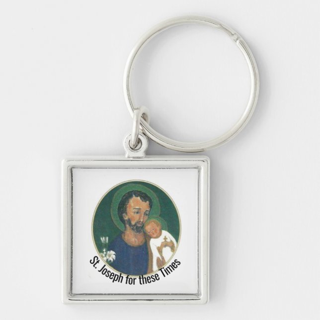 St Joseph för dessa Times Fyrkantig Silverfärgad Nyckelring (Framsidan)