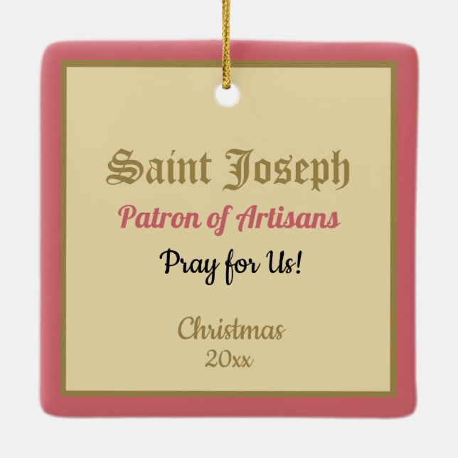 St. Joseph från ett "pilgrimage Card" (detaljerat, Julgransprydnad Keramik (Baksida)