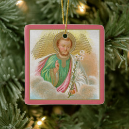 St. Joseph från ett "pilgrimage Card" (detaljerat, Julgransprydnad Keramik