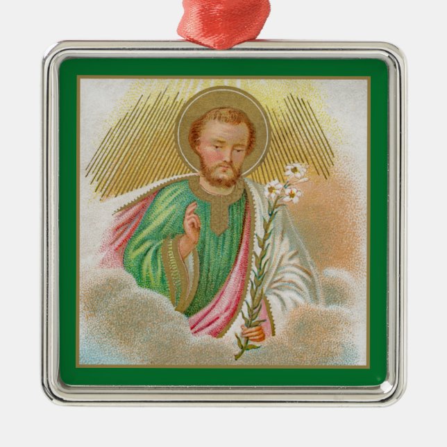 St. Joseph från ett "pilgrimage Card" (detaljerat, Julgransprydnad Metall (Framsidan)