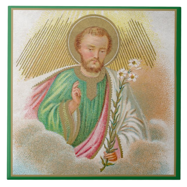 St. Joseph från ett "pilgrimage Card" (detaljerat, Kakelplatta (Framsidan)