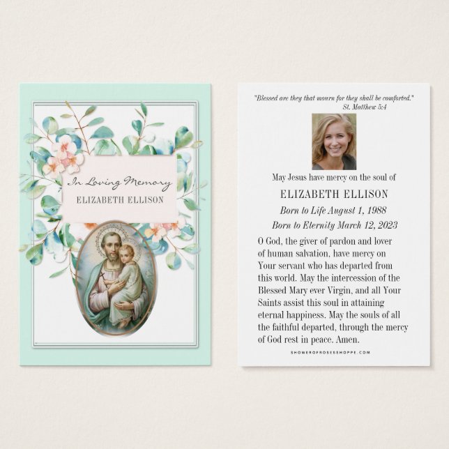 St. Joseph Funeral Memorial Prayer Card Visitkort (Framsida & baksida)