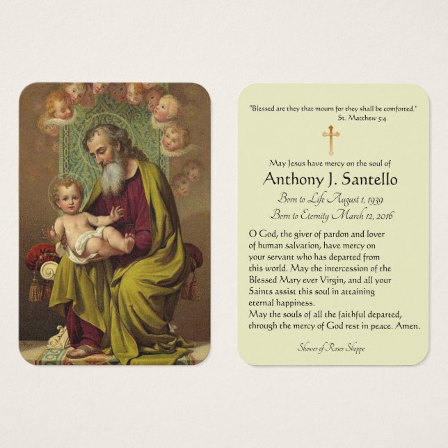 St. Joseph Jesus Änglar Funeral Prayer Heliga Card Visitkort (Framsida & baksida)