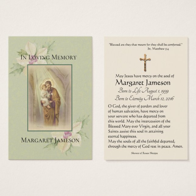 St. Joseph Jesus Funeral Heliga Card - Visitkort (Framsida & baksida)