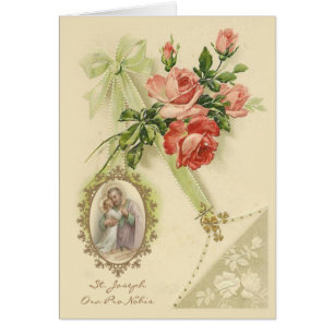 St Joseph Jesus katolsk vintageblommigt Hälsningskort