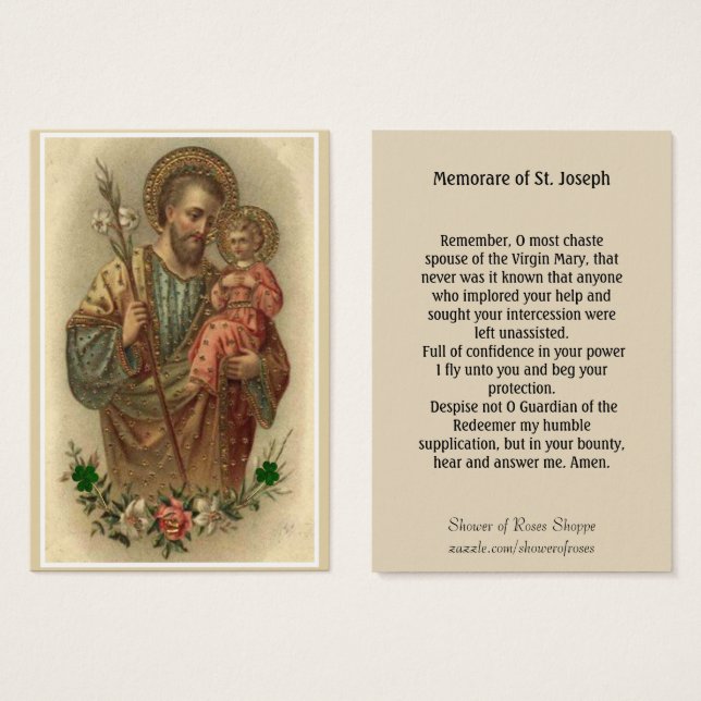 St. Joseph Jesus Memorare Prayer Visitkort (Framsida & baksida)