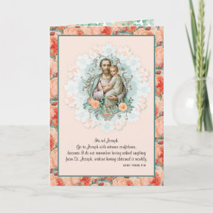 St. Joseph Jesus Religiösa Blommigt Peach Vintage Kort