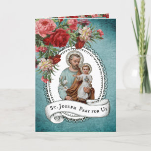St. Joseph Jesus röda rosor Memorare-bön Kort