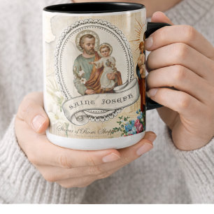 St. Joseph Jesus Vintage Catholic Prayer Memorare Två-Tonad Mugg