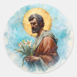 St Joseph Katolska Helgon Kristna Religiösa Runt Klistermärke