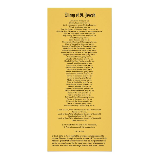 St. Joseph, kyrkans beskyddare, med Litany Reklamkort (Baksidan)