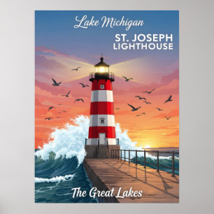 St. Joseph Lighthouse på Sjö Michigan Poster