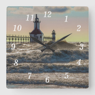 St Joseph Lighthouse Painterly Square Wall Clock Fyrkantig Klocka