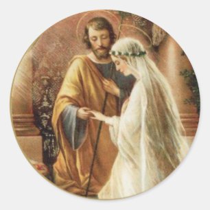 St. Joseph Mary Förlovning Bröllop Bride Groom Runt Klistermärke