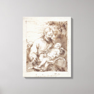 St Joseph med det sova Kristusbarnet (skriva & b Canvastryck
