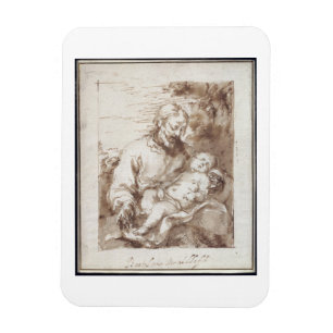 St Joseph med det sova Kristusbarnet (skriva & b Magnet
