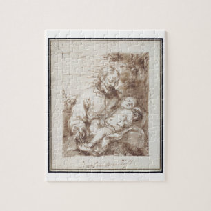 St Joseph med det sova Kristusbarnet (skriva & b Pussel